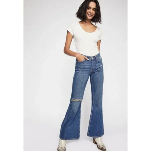 Free People We the Free Relaxed Heritage Flare Jeans, Size 31 - Picture 1 of 11
